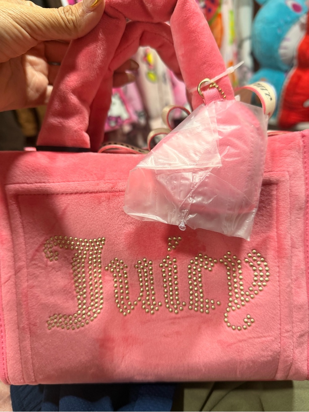 Juicy Couture Pink Plush Tote with Studded Logo
